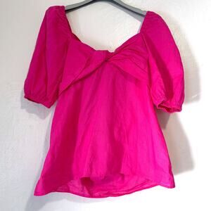 Saks Fifth Avenue NWT Linen Blend Puff Sleeve Open Back Top Fuchsia Size M